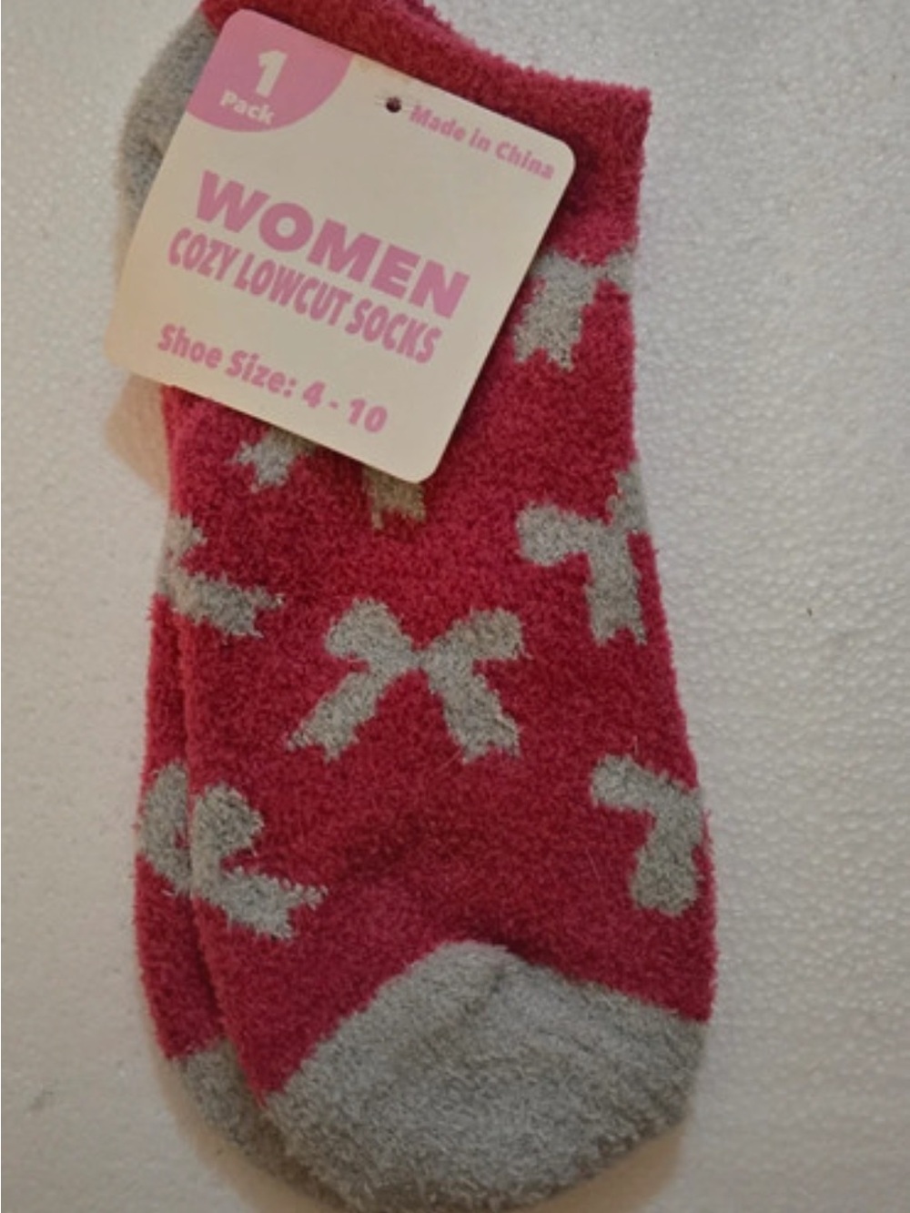 Women Cozy Low-Cut Bow Accent Socks in Pink and Gray Show Size 4-10